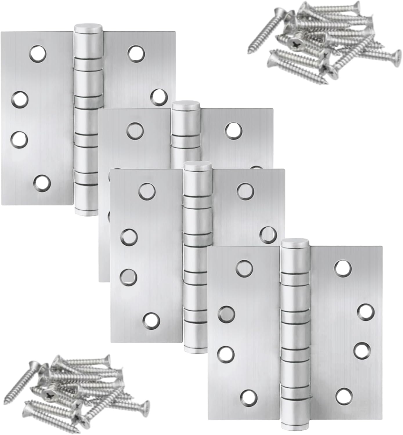 4in Stainless Steel Door Hinges, 4" x 4 inch Heavy Duty SS 304 for Salty Residential Environment Exterior and Interior Doors Security Swing,Non Removable Pin with Square Corner-4 Pack (4, Silver)