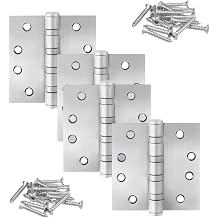 4in Stainless Steel Door Hinges, 4" x 4 inch Heavy Duty SS 304 for Salty Residential Environment Exterior and Interior Doors Security Swing,Non Removable Pin with Square Corner-4 Pack 4, Silver