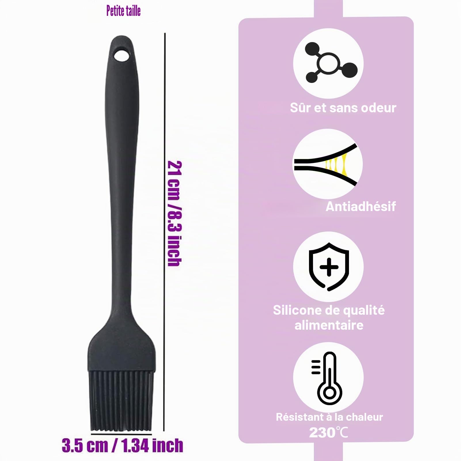 Pinceau de Cuisine Silicone 21 cm Noir pour Pâtisserie Barbecue