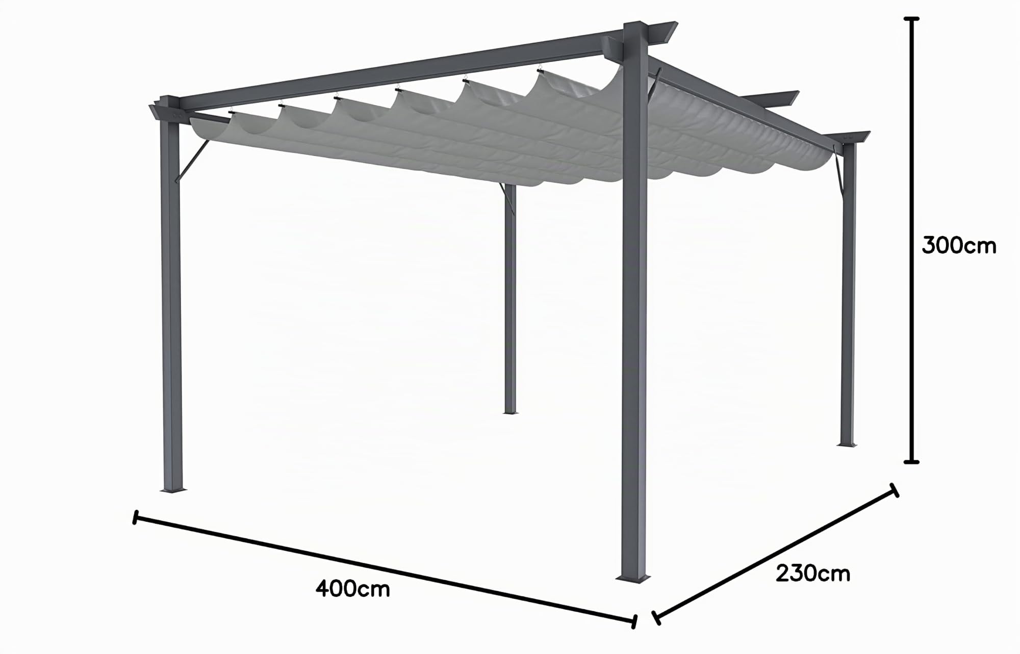 BRICOZONE Pergola Gazebo Giardino Telo Retrattile Pergolato Impermeabile Richiudibile Struttura In Acciaio Terrazzo Balcone Veranda Patio Piscina Esterno Design Moderno Elegante (3 x 4 M, Grigio)