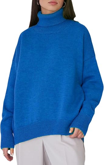 Women Oversized Turtleneck Sweater Casual Batwing Sleeve Solid Color Knit Tunic Pullover Winter Sweaters