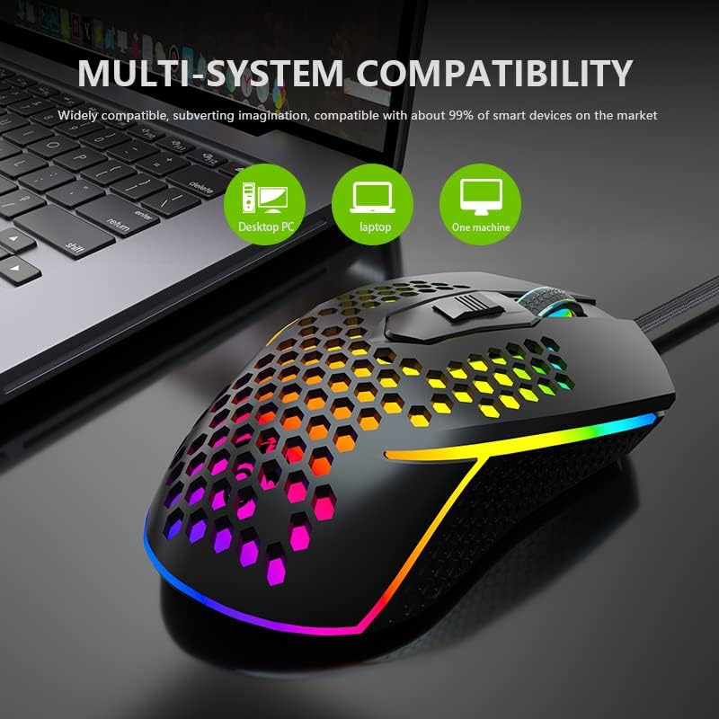 Ratón RGB para juegos Circle Pit, sensor de 6400 DPI y 6 botones programables, blanco 6
