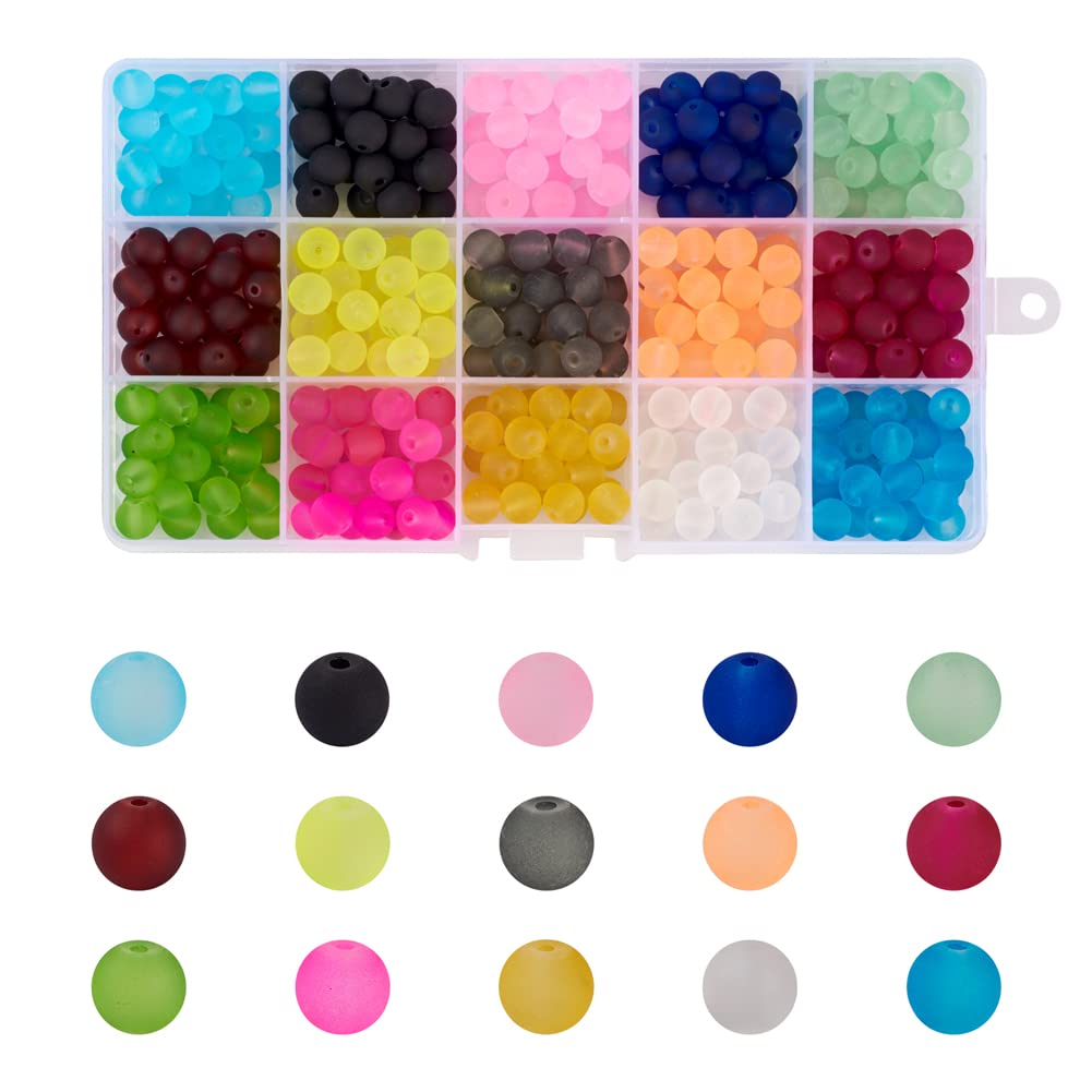 Cheriswelry 380pcs 15 Colors 8mm Transparent Frosted Round Glass Loose Beads Assortment Kits for Jewellery Making Hole: 1.3-1.6mm