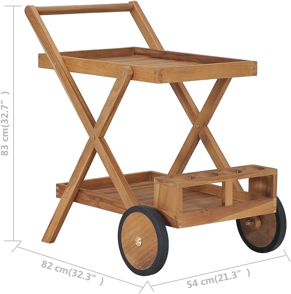 Tea Trolley Solid Teak Wood Durable Serving Cart Kitchen Storage Cart with Wheels Rolling Kitchen Island Compact Mobile Cart for Dining and Food Service