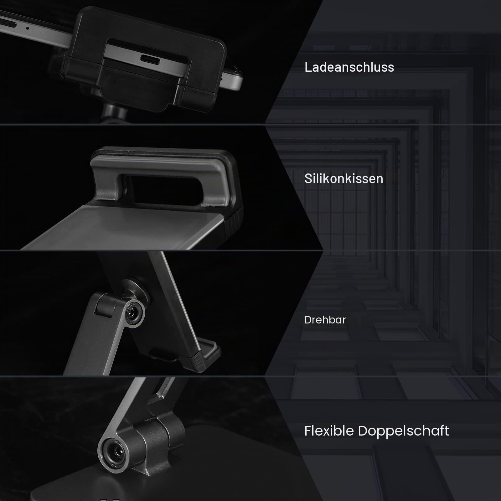 Tablet Ständer Verstellbar & Faltbar, Schwerer Aluminium Tablet Halterung Halter Tisch, kompatibel mit iPad Pro/Air/Mini, Samsung Tab, Surface Pro, Kindle Fire (7-13 Zoll) (Dunkelgrau)