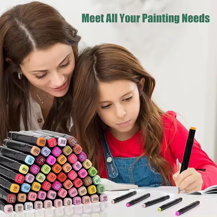 Image of 60-Pcs Dual Tip Alcohol Markers Set - Professional Art Markers For Drawing, Sketching & Calligraphy With 60 Shades, Brush Pens & Fine-tip Markers For Adult Coloring, Painting And Illustrations