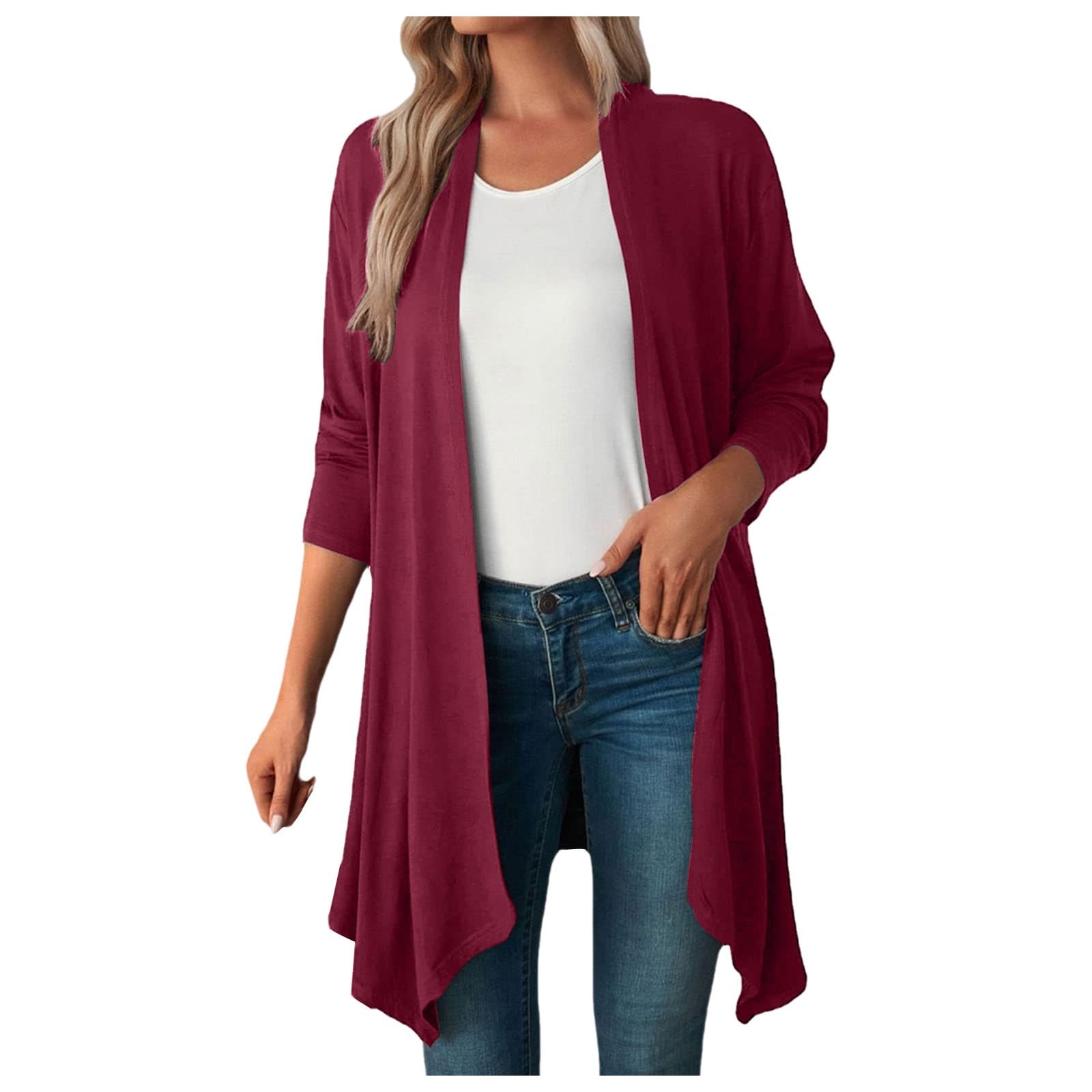 Chaqueta larga holgada tipo cárdigan monocolor de mujer para invierno 6