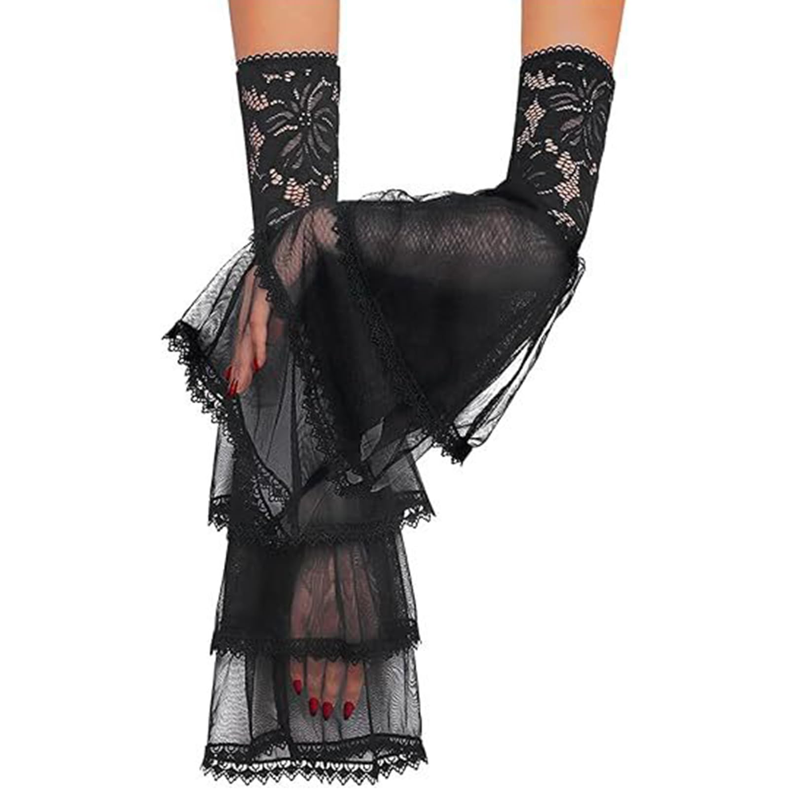 MICFENY Black White Gloves With Detachable Lace Sleeves Polyester Lace Halloween Stage