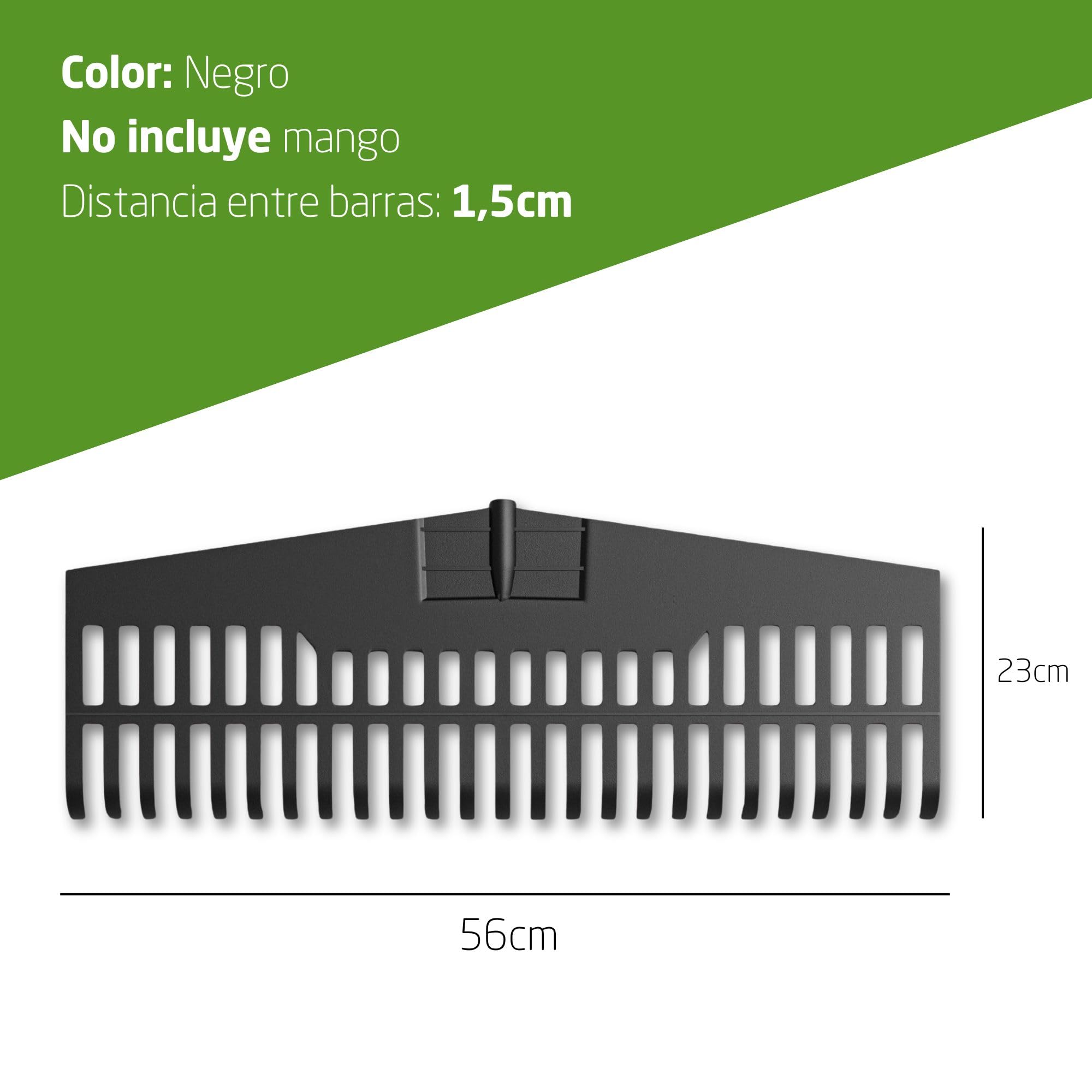 Amig - Rastrillo de Plástico Resistente - Herramienta Ligera para Barrer Hojas y Césped - Recogedor para Jardín y Campo - Púas Flexibles - para Mango Universal de 22mm