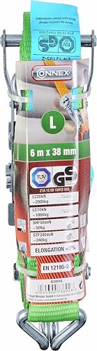 Foto von Connex Zurrgurt - Zweiteilig - 6 m x 38 mm - 2000 kg maximale Belastbarkeit - Mit Spannratsche & Spitzhaken - Aus Polyester / Spanngurt / Ladungssicherung / Ratschengurt / B34416