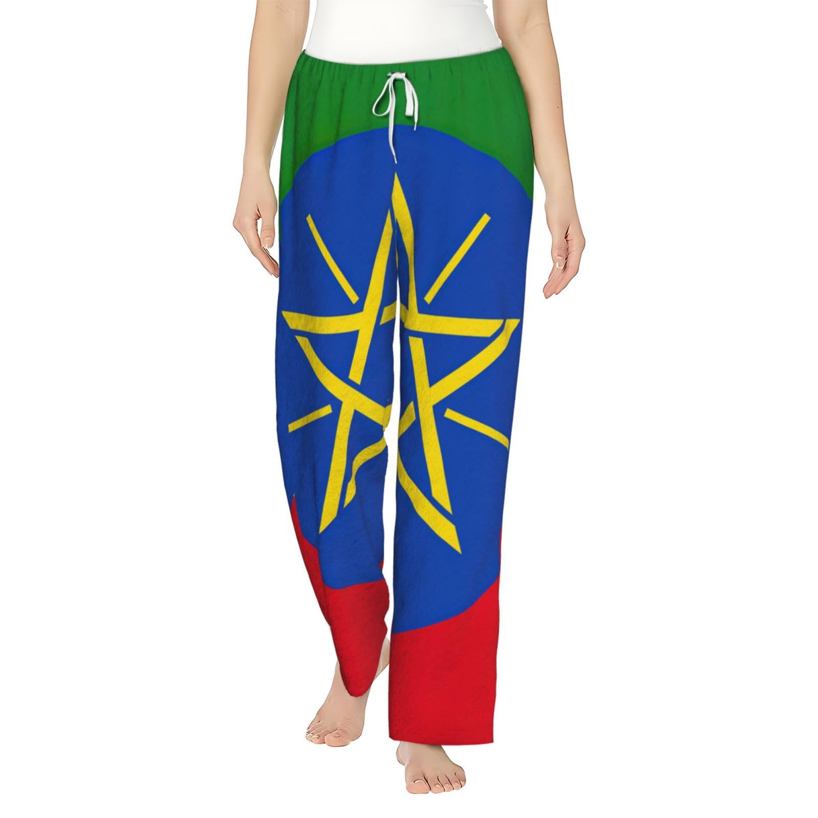 Flanell-Pyjamahose für Damen, Motiv: Flagge von Äthiopien, warm, bequem, für Urlaub, Weihnachten