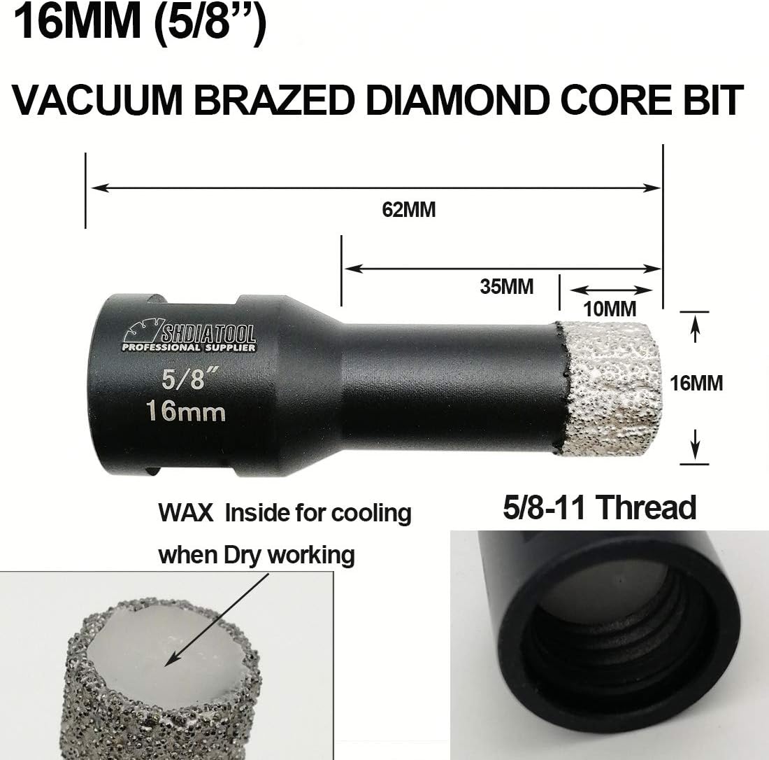 SHDIATOOL Diamond Drill Bits Set of 2 pieces 1/2 5/8 Inch for Porcelain Ceramic Tile Marble Brick Vacuum Brazed Hole saw 13 16mm