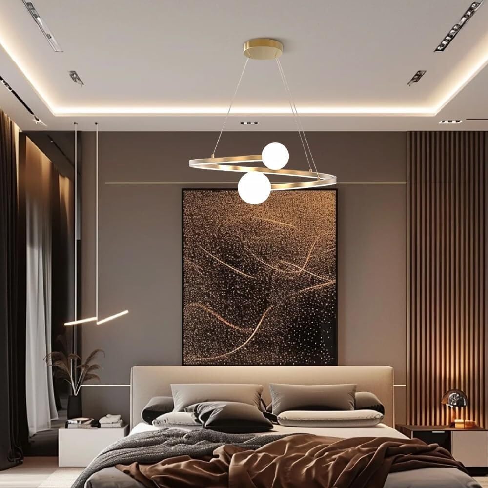 Lampada a Sospensione in Metallo Ultrasottile con paralumi in Acrilico, Anello lineare, Altezza Regolabile per Interni, G9*2, Moderna plafoniera a LED per Sala da Pranzo, Camera da Letto, Corrido
