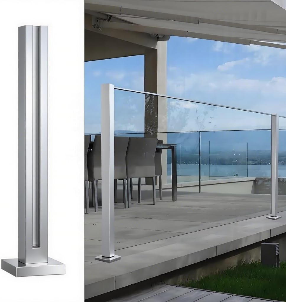 Heavy Duty Glass Railing Post Kit - Square Balustrade for Outdoor Stair Platforms, Stainless Steel Divider, 60CM Height, Durable Embedded Glass Column