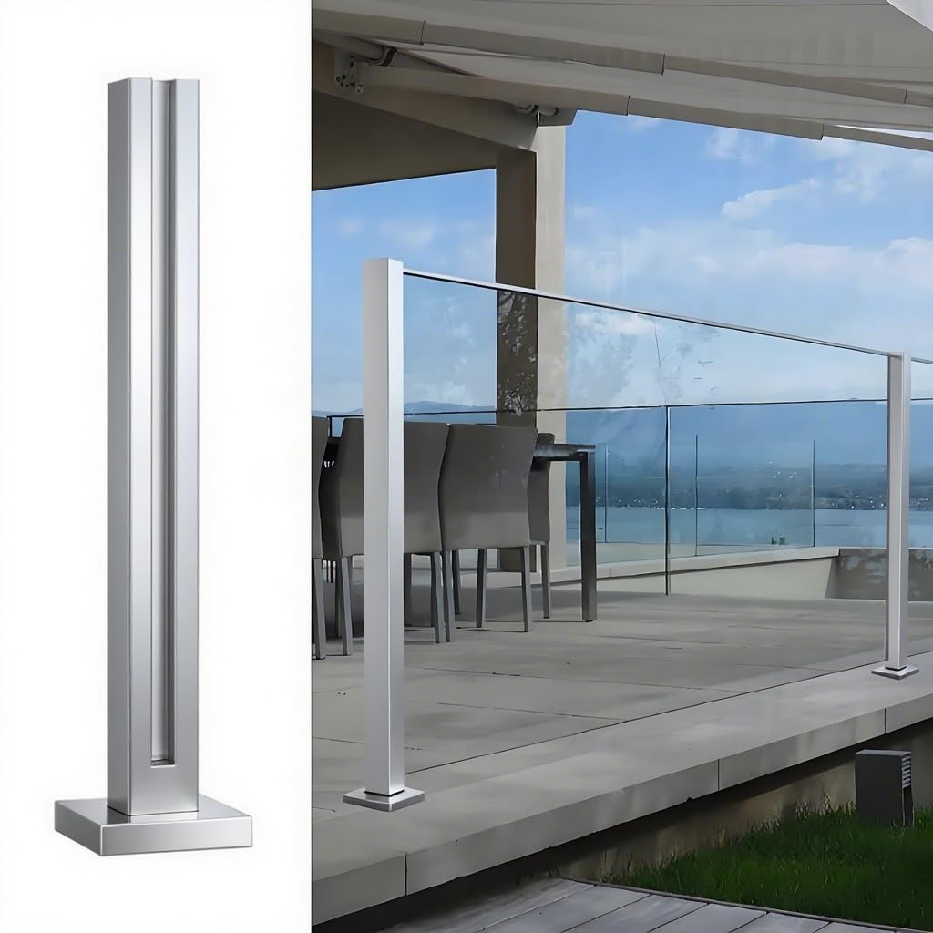 Zestaw szklanej balustrady balkonowej z kwadratową szklaną balustradą, słupek ze stali nierdzewnej do separacji schodów zewnętrznych, trwała i elegancka konstrukcja