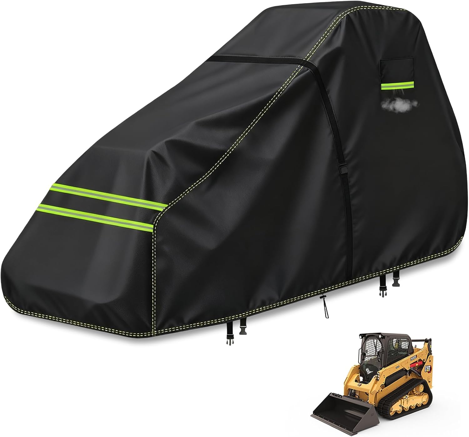 Cabbed Skid Steer Cover,600D Heavy-Duty Oxford with Air Vents, Zipper Door & Reflective Strips, Fits Bobcat, John Deere— Skid Steer Loader Cover (Black)
