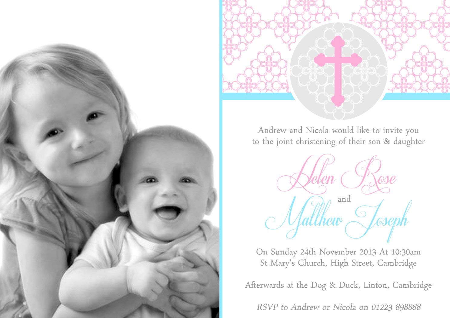 10 Beautifully Classic Personalised Childrens Christening Naming Ceremony Confirmation Baptism Invitations Printed Invites Boy Girl Joint Party Twins Unisex Photo Card 5 10 20 30 40 50 60 70 80 90 100