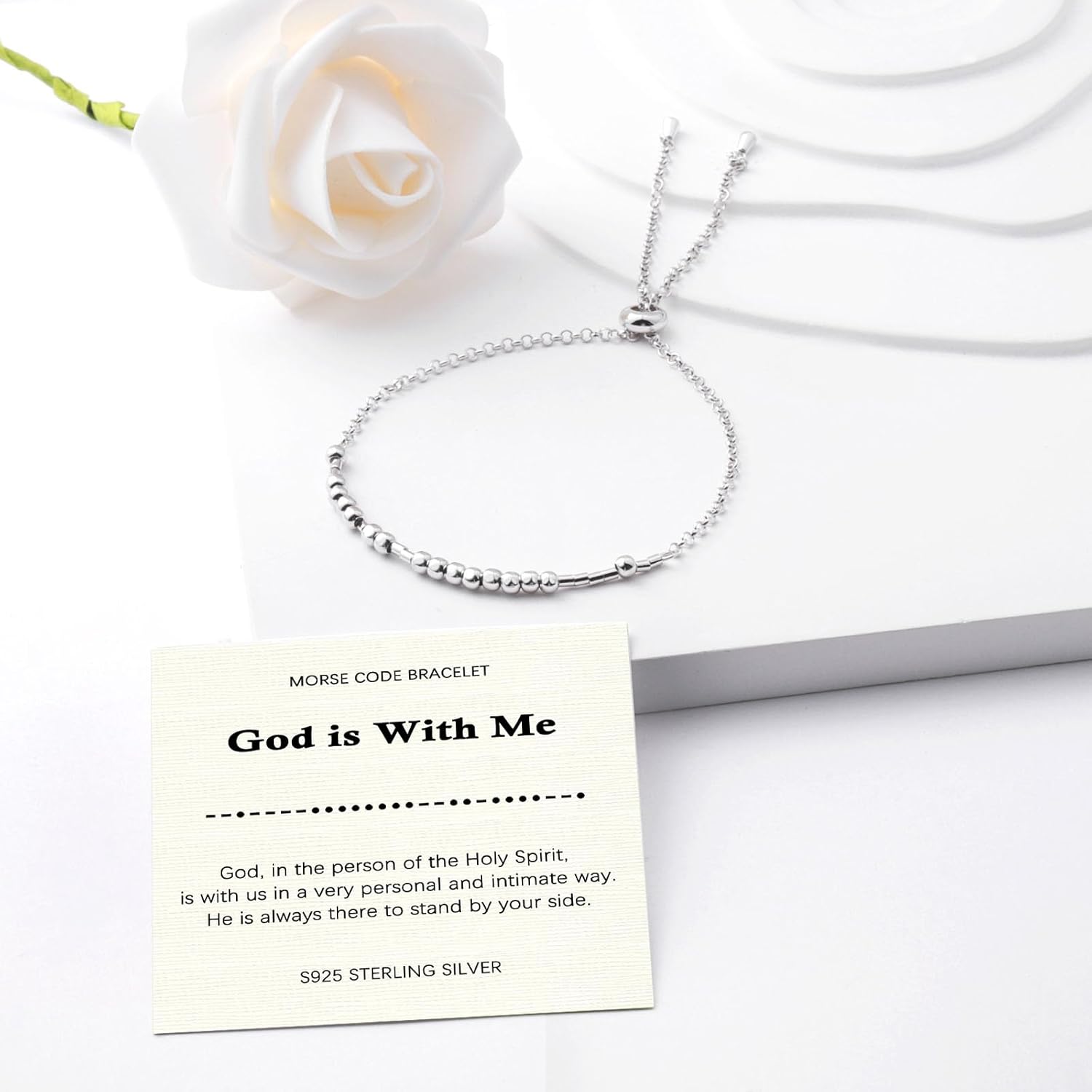 Morse Code Bracelet for Women - 925 Sterling Silver Inspirational Bracelets Adjustable Morse Code Bracelets Charm Jewelry Birthday Gifts Christmas Gifts - Image 2