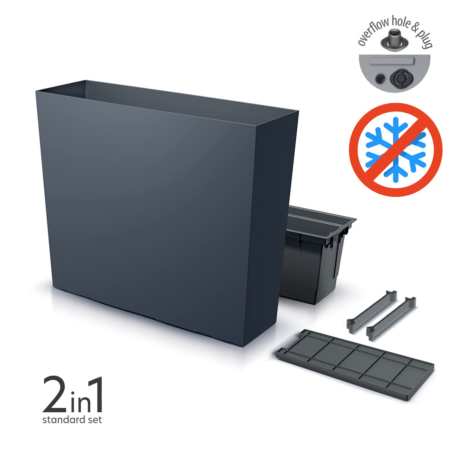 IMJ-Global Set di 3 Vasi per Fiori Piante Rettangolari Urbi Case T In Plastica 58x18x49,8cm Da Interno Esterno Neri Volume 44 Litri Design Moderni