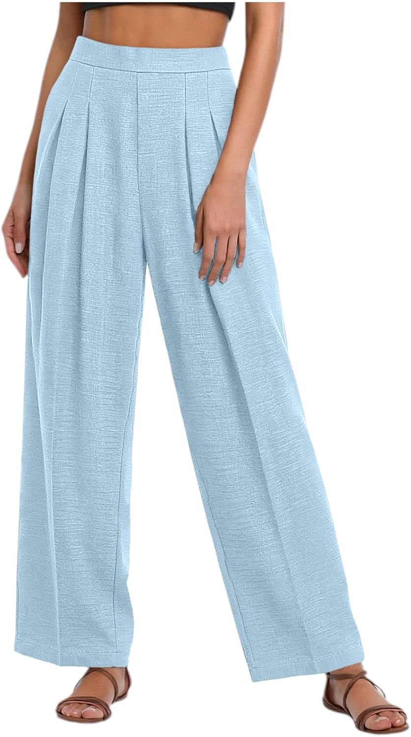 Women High Waist Palazzo Pants Summer Casual Wide Leg Trousers Loose Work Office Business Suit Pant with Pockets