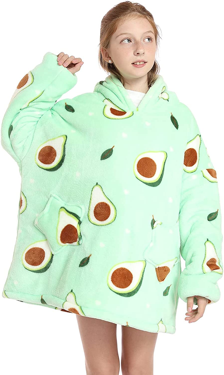 Ancokig Coperta Felpa, Felpa Oversize con Cappuccio, Morbida e Calda e Confortevole Tasca Frontale Gigante, Morbido e Resistente all'Usura (Avocado