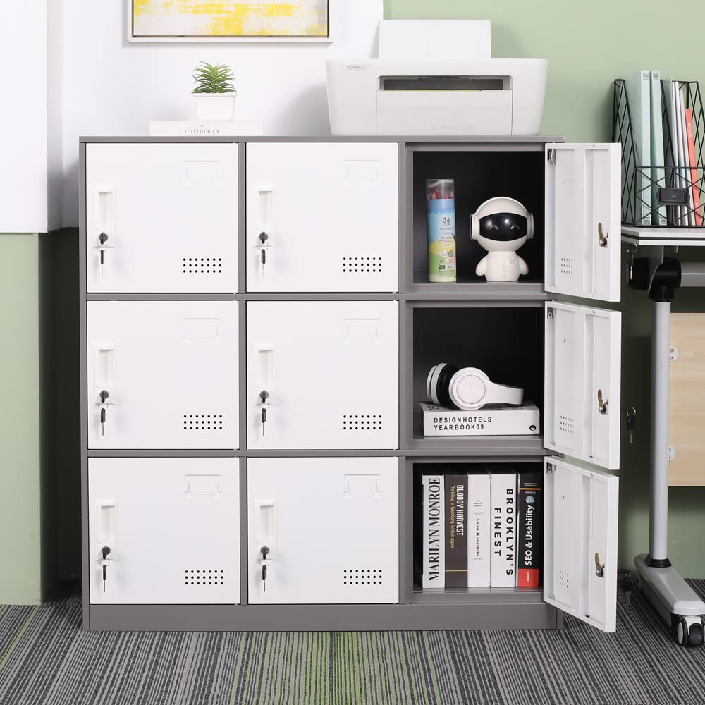iCHENGGD Metal Locker 9 Door Storage Cabinet, Steel Storage Lockers for  Employees, with Lock and Ventilation, Office School Gym Use (Grey) : Office  Products - Amazon.com