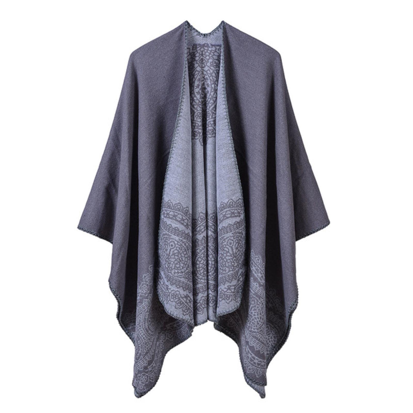 Oniya Winter Oversized Poncho Cape Warm Shawl Wrap Open Front Vintage Stitching Blanket Cardigans