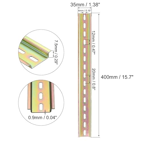 Miniatura 2 de MECCANIXITY Guía de montaje de hierro ranurado para riel DIN, 2 unidades, 16 pulgadas de largo, 1.378 in de ancho, 0.295 in de alto, tono bronce