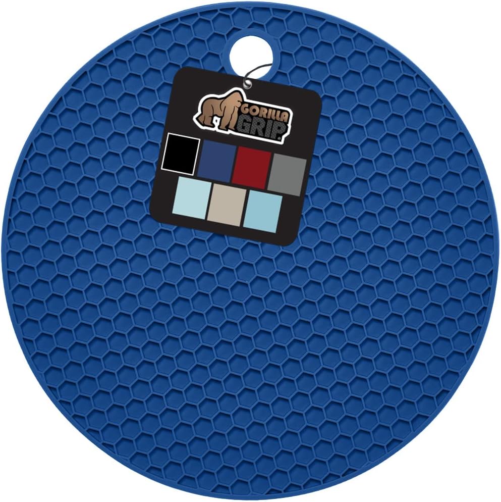 Gorilla Grip Heat and Slip Resistant Trivets, Oversized Round Silicone Potholder, Durable Kitchen Trivet, Up to 480 Degrees, Protect Table Surfaces from Hot Dishes, Dishwasher Safe, 1 Pack, Blue