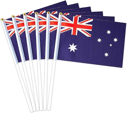 Bandera de Australia Pequeña Bandera Australiana Paquete de 12 Mini Banderas de Mano Australianas en Palos para Desfiles de Fiesta, Eventos