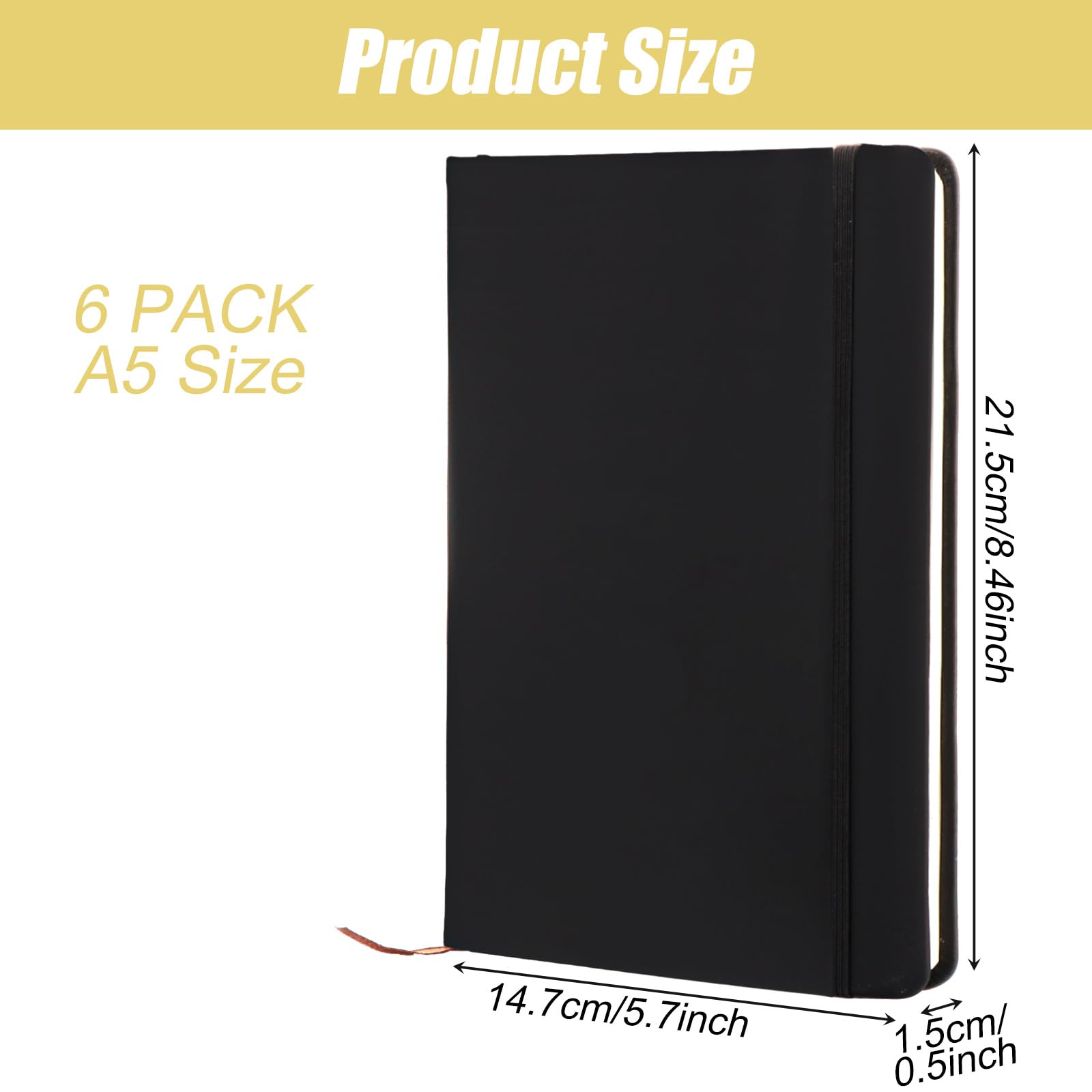 LOPYXBR 6PCS Black A5 Notebook PU Leather Note Book A5 Lined 200 Pages Writing Books Notepads A 5 with Elastic Strap Hardback Work Notebook for Office Business Writing - Image 2