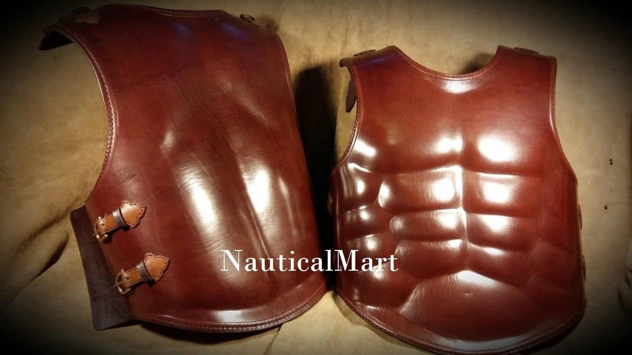NauticalMart Roman Style Armour Leather Cuirass Muscle Armor Medieval Roman Costume Heavy Chest plate Back Plate attached Tasset Arm & Leg Guard