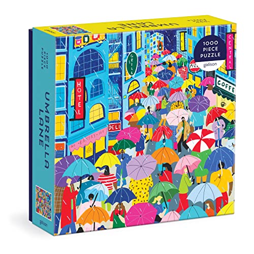 Image of Galison Umbrella Lane 1000 Piece Puzzle in Square Box from Galison - Bright and Bold 27" x 20" Illustrated Puzzle, Thick and Sturdy Pieces, Fun and Challenging Activity for Adults, Unique Gift Idea!