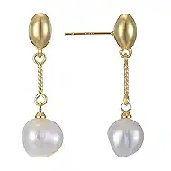 Pearl Drop Earrings for Women 14k Gold Plated 8MM Pearl Dangle Earrings for Wedding, Casual Outings, or Formal Events