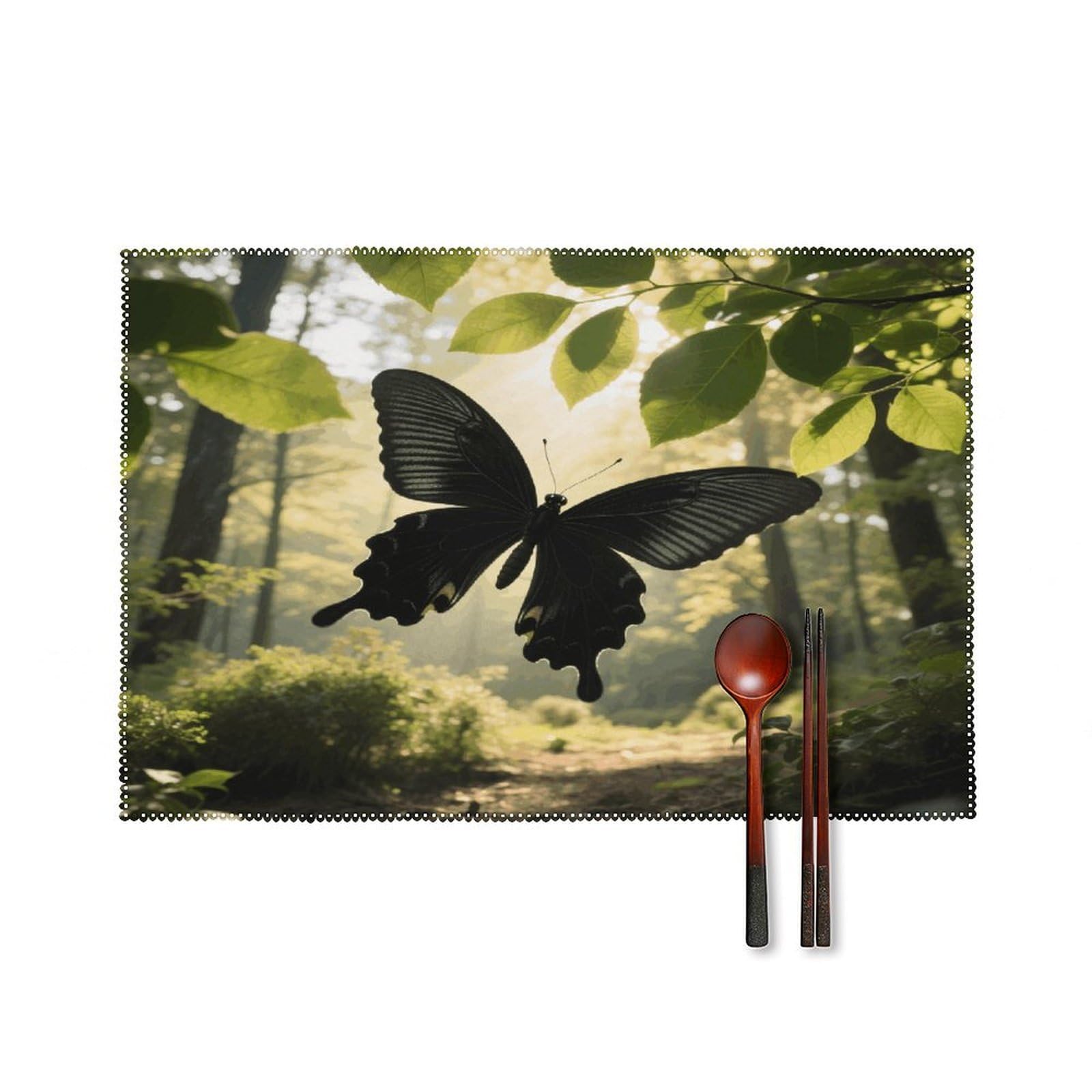 Black Butterfly Placemats Set of 4 Heat Resistant Non-Slip Place Mats for Dining Table Washable Placemat Wipeable Dining Table Mat Canvas Place Mats Dining Table Decor