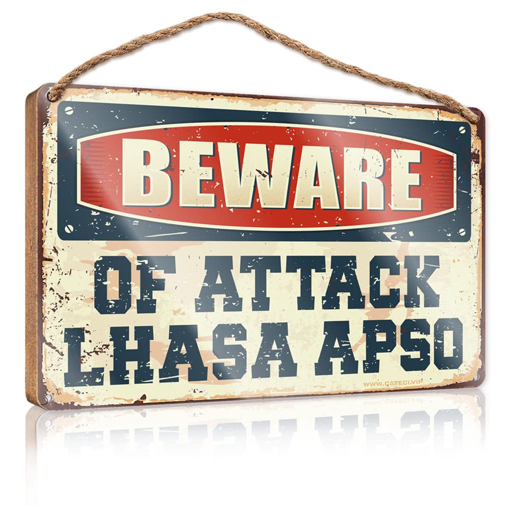 Wood Bathroom Sign Beware Of Attack Lhasa Apso Wooden Sign(20X30CM)