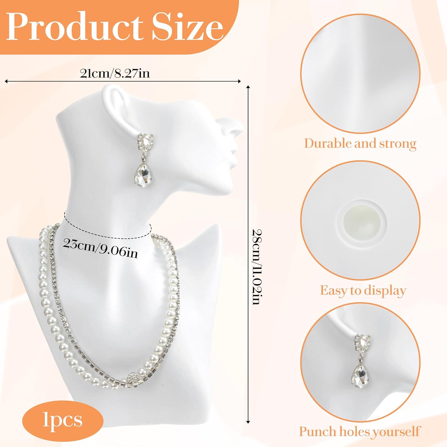 3 Pcs White Jewelry Display Mannequin Set Including Boutique Bust Holder and Hand Models Bracelet Ring Earring Showcase Display Holdor Stand for Boutique and Photography