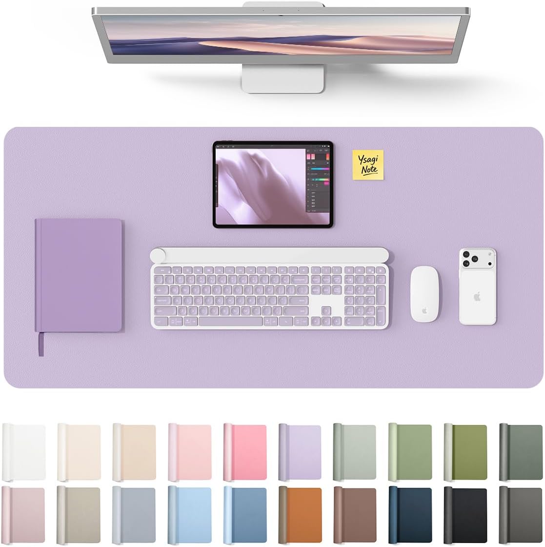 YSAGi Leather Desk Protector, Office Mat, Large Mouse Mat, Non-Slip PU Leather Blotter, Laptop Desk, Waterproof Writing Pad for Office and Home (Light Purple, 35.4" x 17")