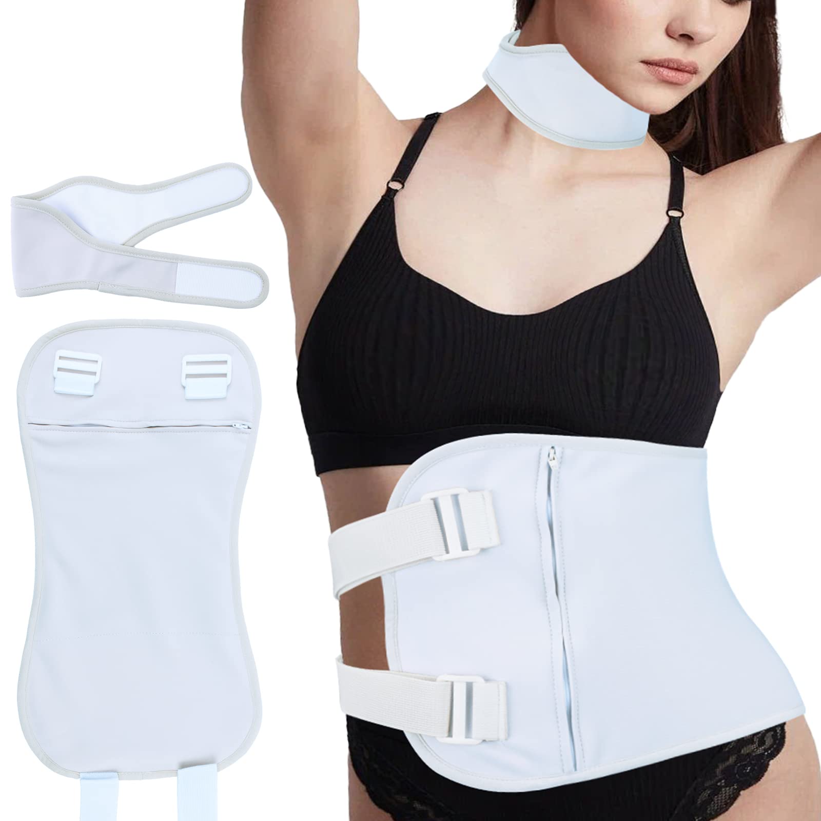 Castor Oil Pack Wrap Kit for Liver Detox,Wool Flannel Castor Oil Pack for Thyroid Neck and Waist, Reusable Organic Cotton Flannel Castor Oil Pack (White)