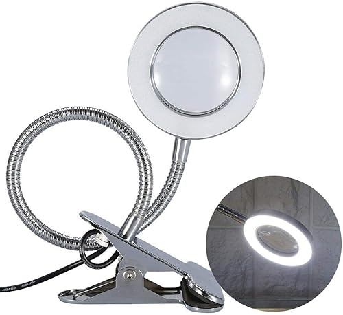 FILFEEL LED con lupa y abrazadera, lámpara portátil para escritorio de uñas, manicura, maquillaje, cama, lectura, uso de carga USB