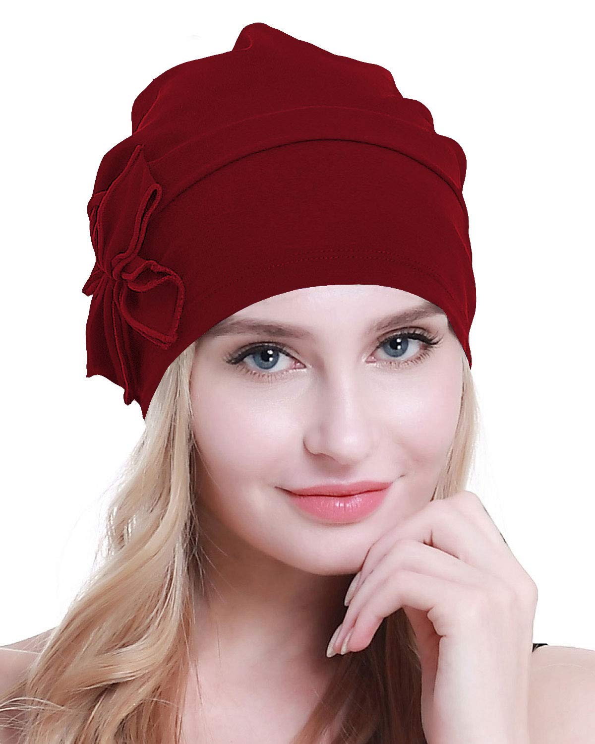 osvyo Cotton Chemo Turbans Headwear Beanie Hat Cap for Women Cancer Patient Hairloss Cherry
