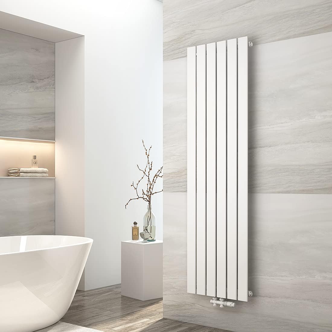 EMKE Design Heizkörper Flach, 1600x460 mm Vertikal Flachheizkörper mit Mittelanschluss, Einlagig Weiß Paneelheizkörper Wandheizkörper für Bad, Schlafzimmer &amp; Wohnzimmer, 751W