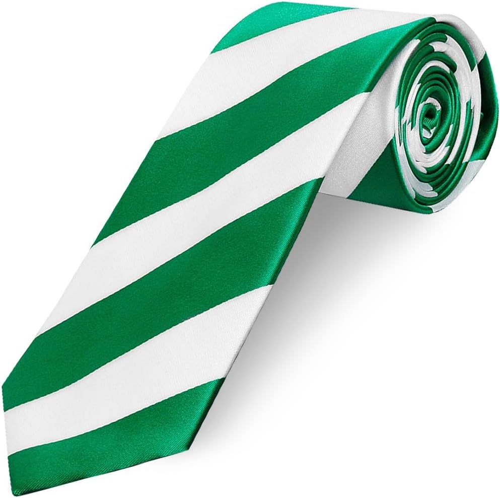 Green and White Striped Hand Made Classic Men's Football Tie