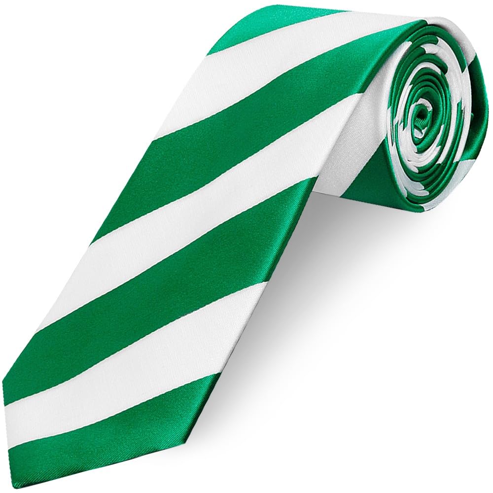 TIES R US Green and White Striped Hand Made Classic Men's Football Tie