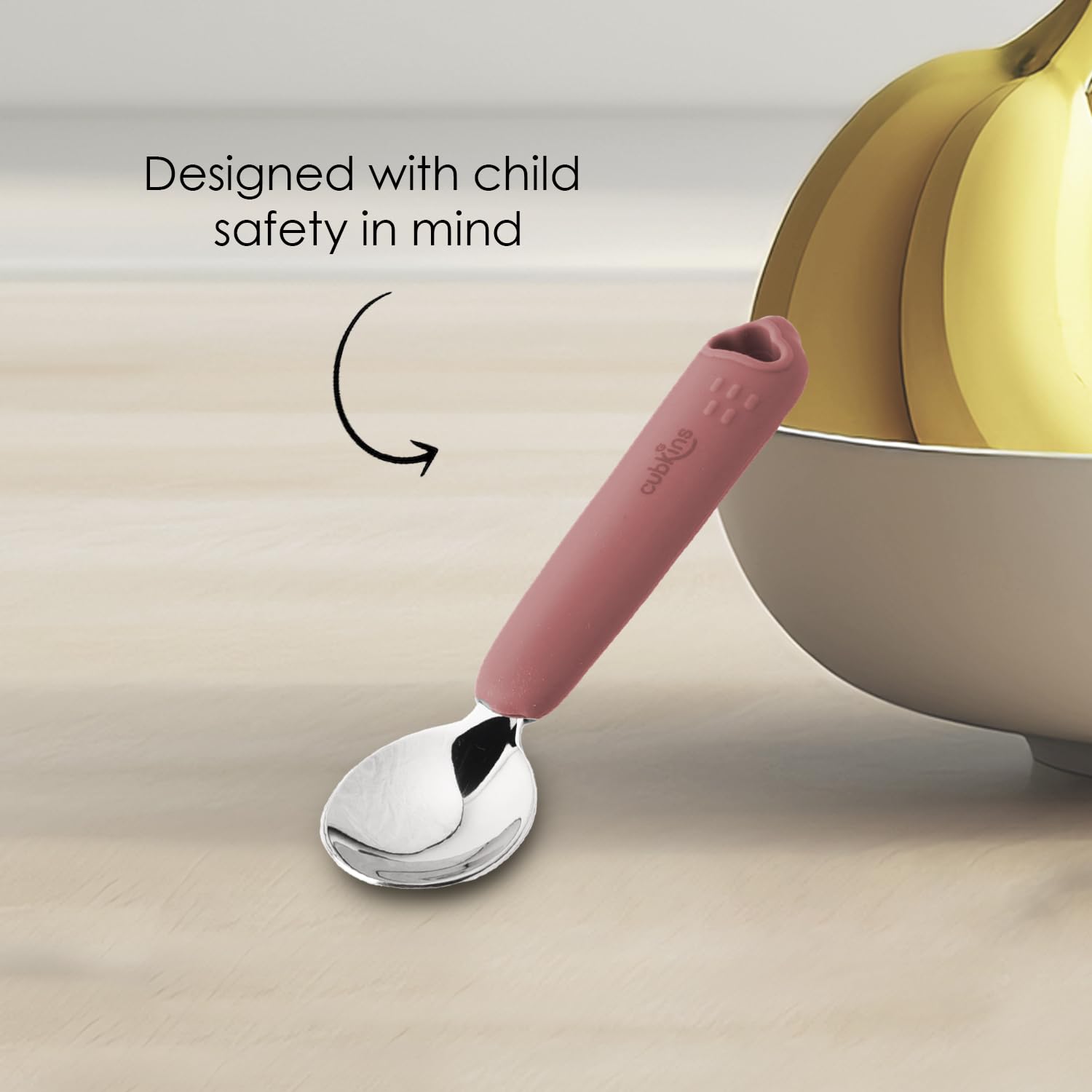 Cubkins Steel Head Spoon for Babies with Soft Silicone Handle | Non Toxic, Food Safe and BPA Free | Washable and Reusable (Raspberry) - Image 3 thumbnail