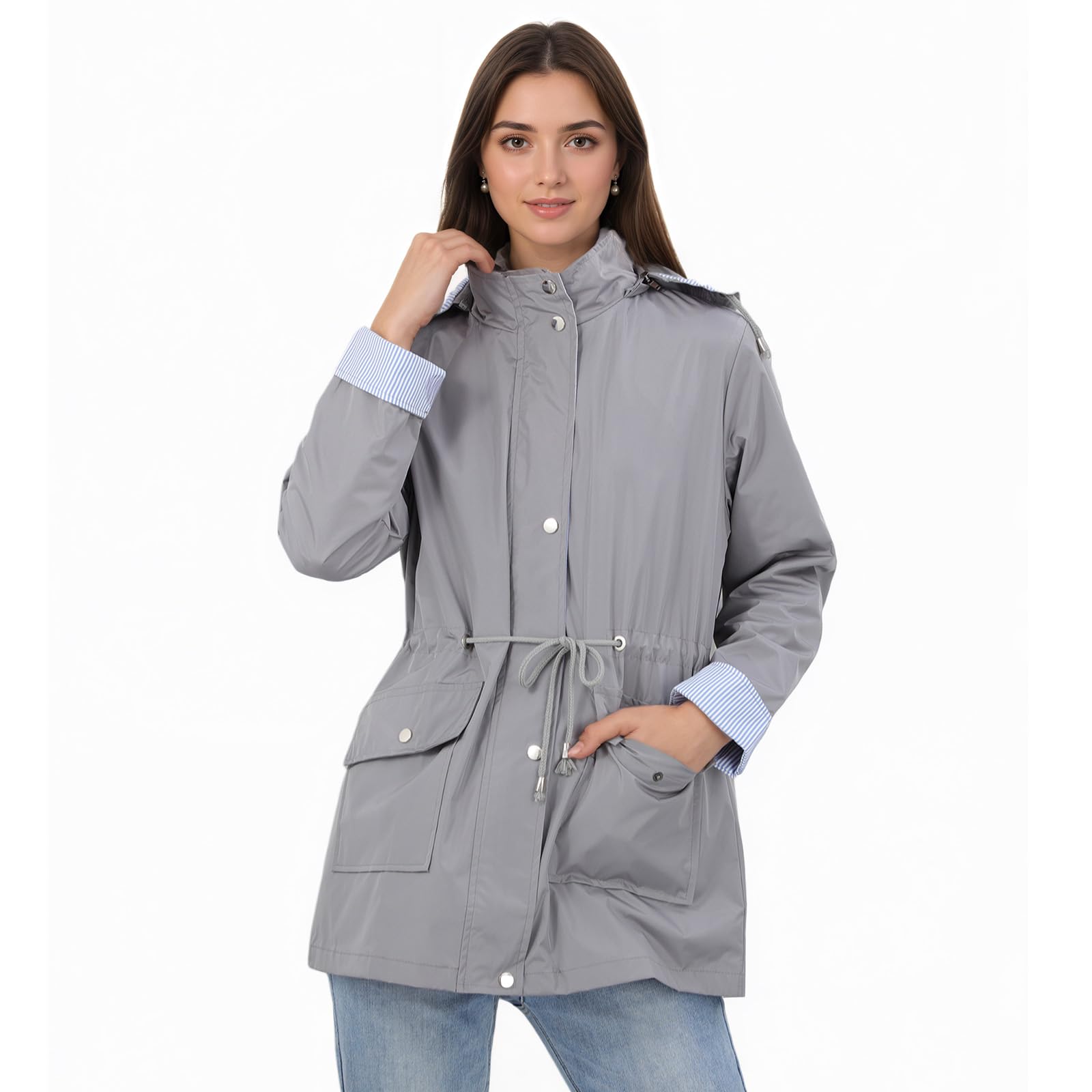 Chaqueta Impermeable para Mujer con Capucha y lluvia Larga con Capucha Gabardina Ligera a Prueba de Viento Chaqueta de lluvia para Mujer para Adultos
