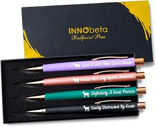 InnoBeta Goat Gifts for Goat Lovers for Women & Girls, Ballpoint Pen Set of 4, Perfect for Birthday, Christmas, Mother's Day
