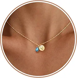 Initial Birthstone Necklace for Women, Dainty Gold Necklace for Women with Initial Birthday Gifts for Her Teen Trendy Stuff Letter A-Z Pendant Mothers Day Necklaces Gifts for Mom Daughter Sister Christmas Jewelry