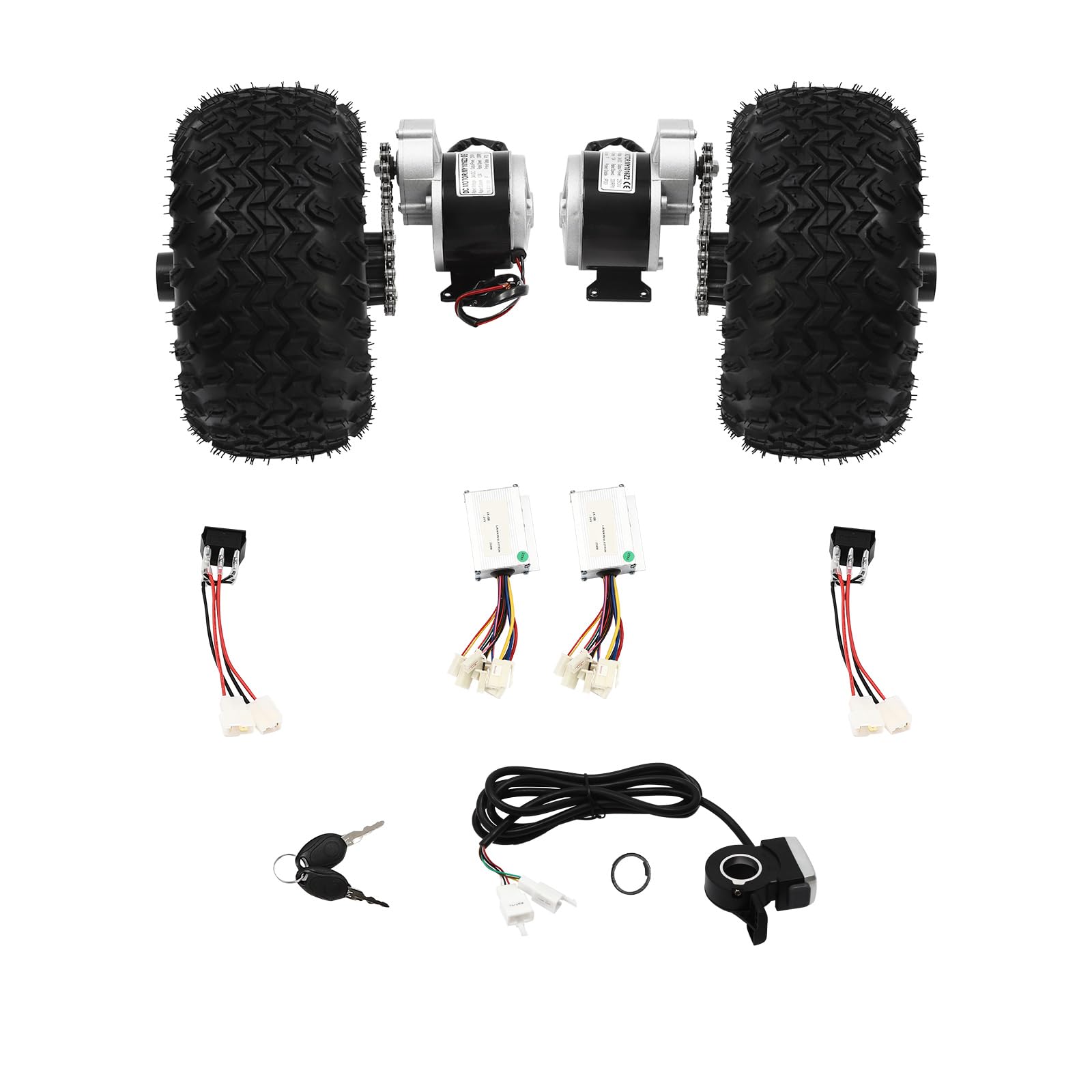 RustyVioum 10Inch Motor Drive Air Wheel Conversion Kit, 24V 250W Electric Cart Scooter Motor Conversion Kit Double Wheel Set with Thumb Throttle for Go-Kart, Wheelchair, Senior Mobility Scooter