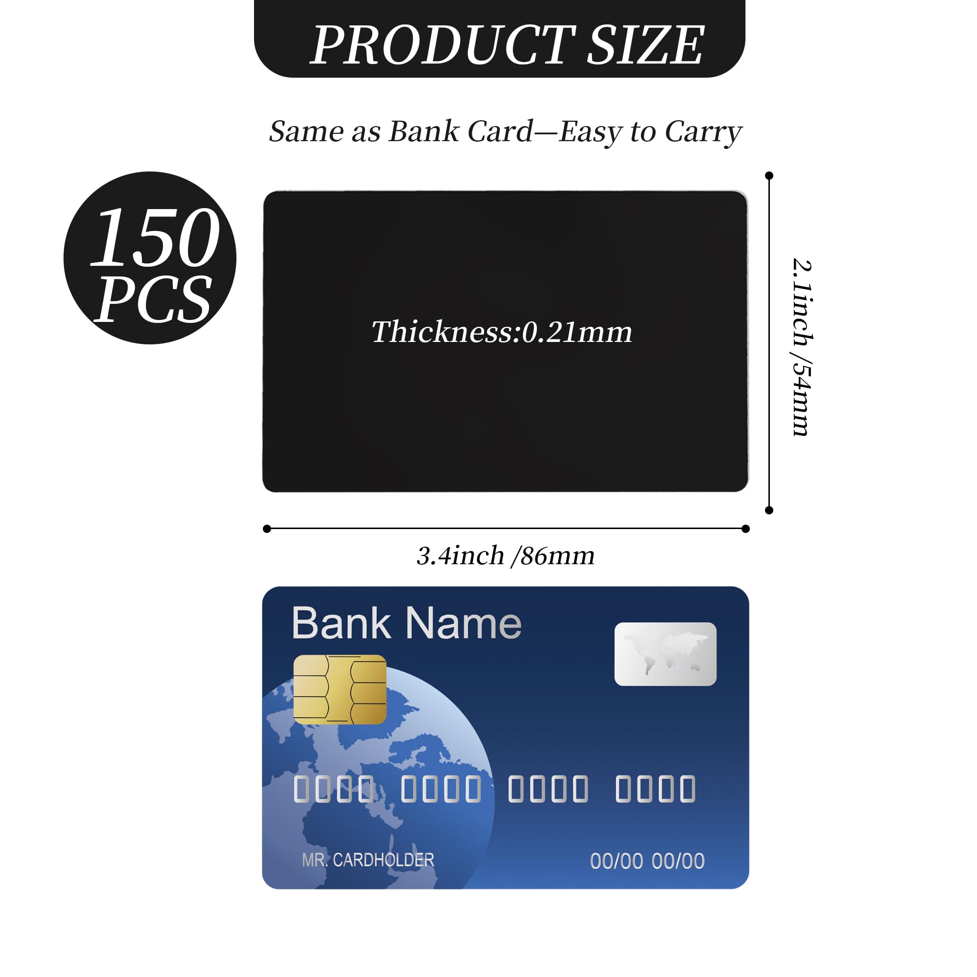 YKUKIZEE 150 PCS Blank Metal Business Cards Black, 86 x 54 MM Aluminum Business Cards - Image 2